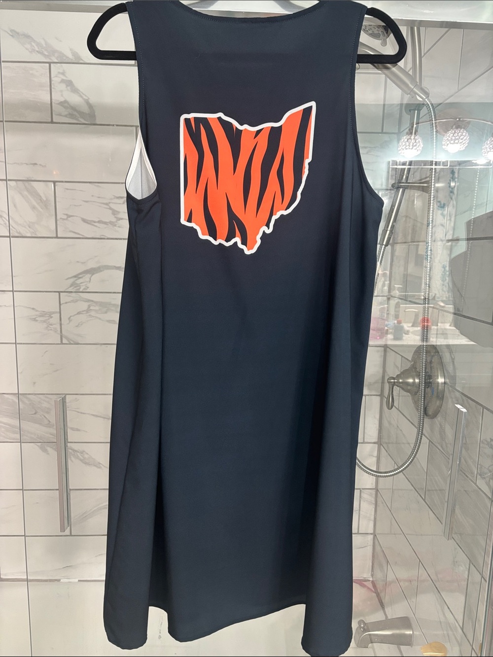 Cincinnati Bengals Black Sleeveless Dress with Tiger-striped Ohio Graphic